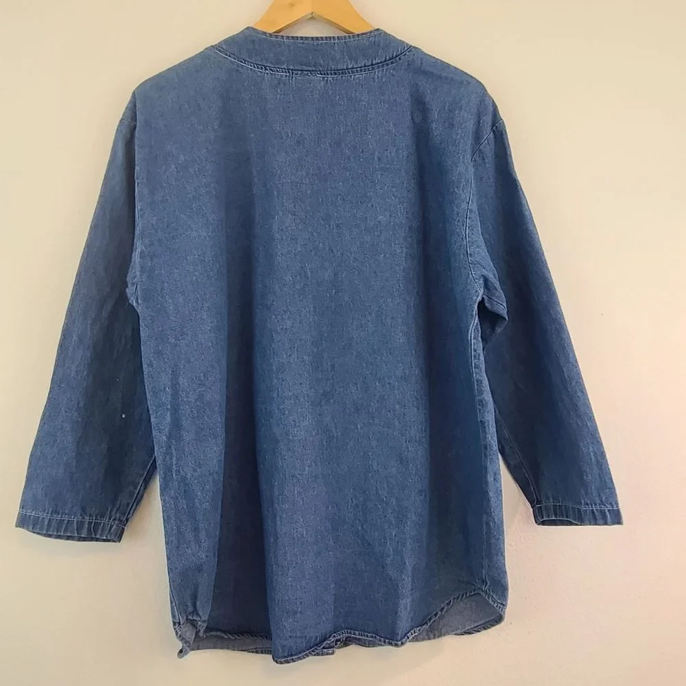 Bridge Vintage 90s Womens Sz M Floral Embroidered Denim Pearl Shirt Jacket Rodeo - Picture 5 of 9